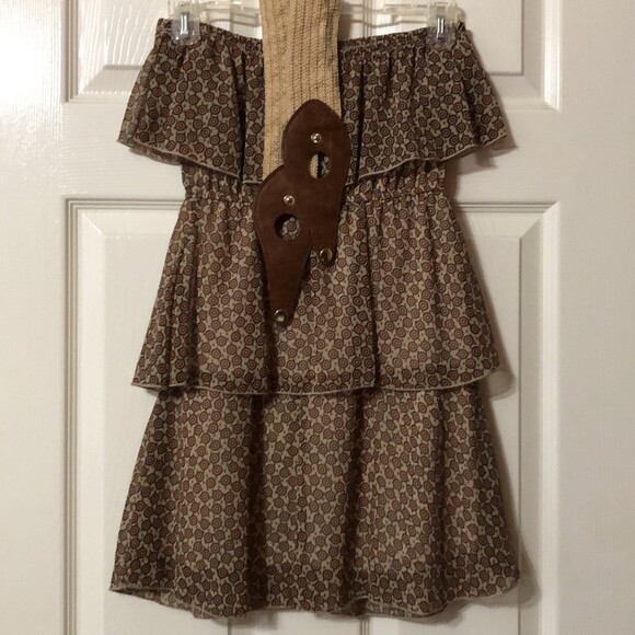 Womens Strapless Blouse Size Small Brown and Black Design with Belt - Picture 1 of 6